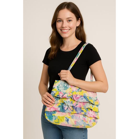 Vintage JAMS WORLD Misty Rose Floral Ruffle Shoulder Bag Dopamine Dressing - Picture 1 of 6